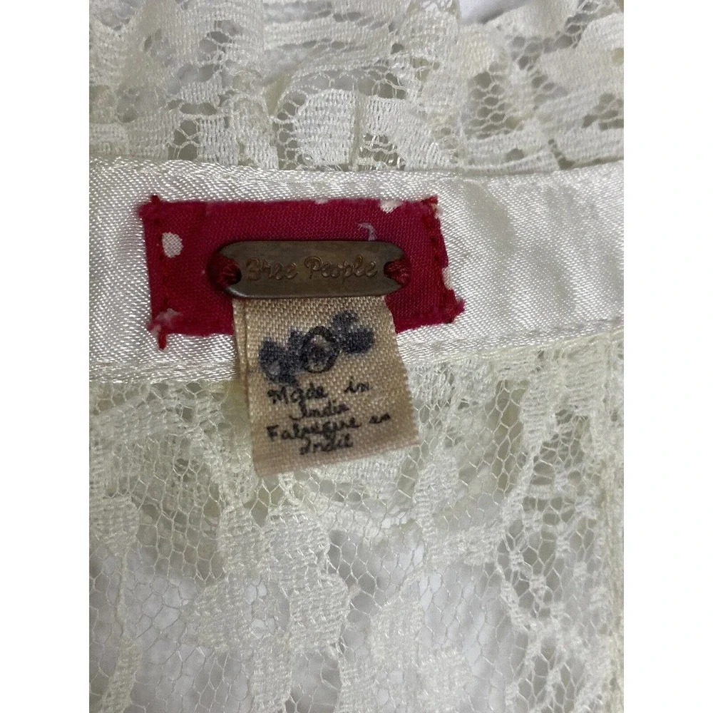 Free People Ivory Lace Up Embroidered Sleeveless V-Neck Midi Sheath Dress Sz 0 - Picture 5 of 7